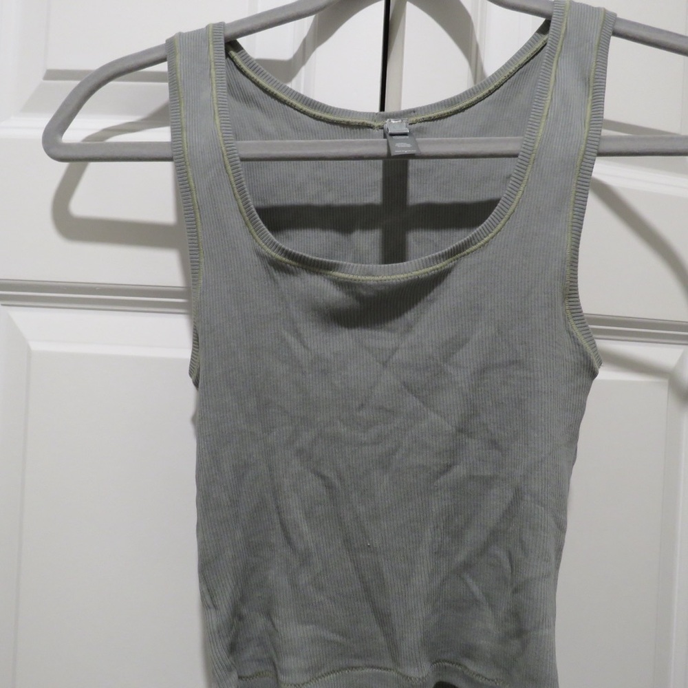SKIMS Gray Ribbed Tank Top with Yellow Contrast Stitching
